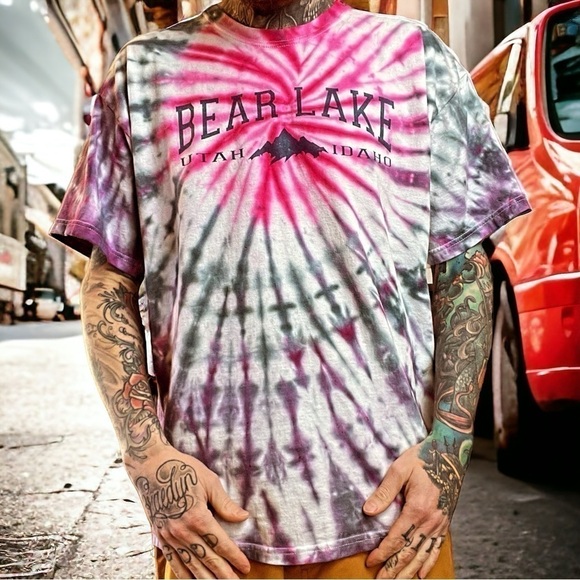 Custom handmade tourist tie dye t shirt dead head Utah Idaho bear lake XL gorp - Picture 1 of 6